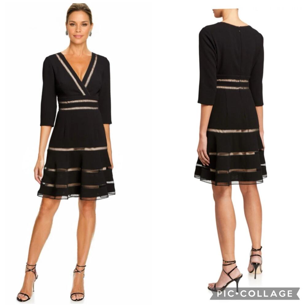 SHANI NWT Black Surplice V Neck Dress Size 8 Fit & Flare Trim Detail Whimsygoth